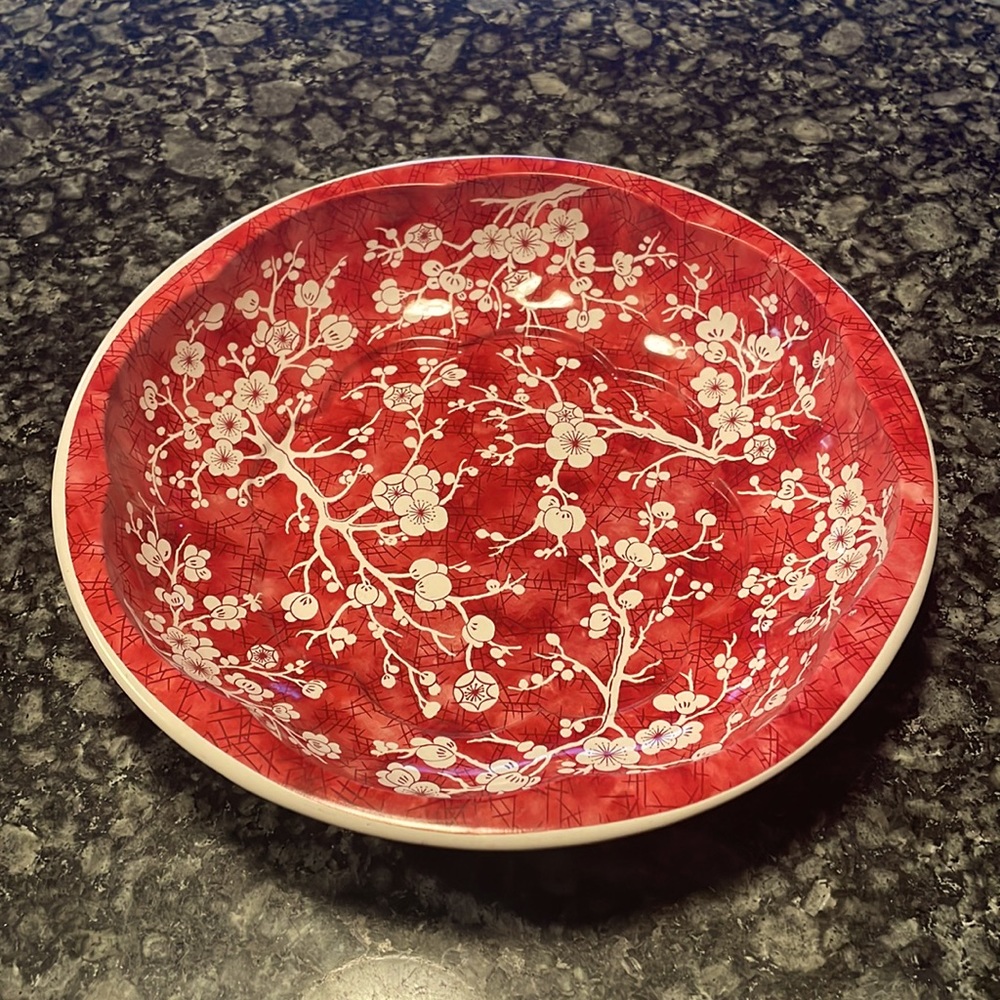 Vintage Daher tin litho bowl with cherry blossom pattern made England